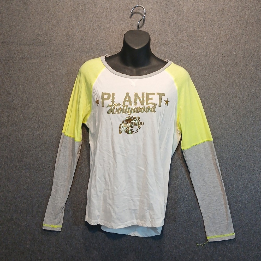 Planet Hollywood L 100% cotton baseball raglan tee glam y2k cute fun long sleeve